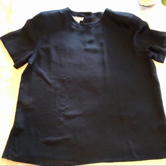 Vintage 90s Crinkle Blouse: Rena Rowan Navy Button-Back Top, Plus Size 14 - Picture 11 of 16